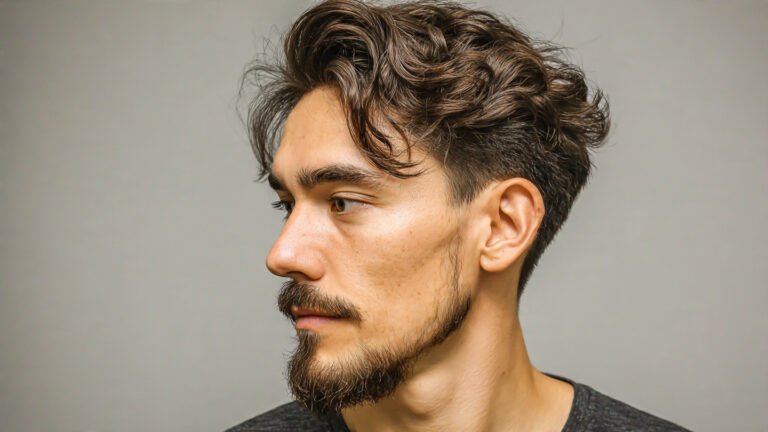  Mid Fade with Wavy Flow and Natural Goatee