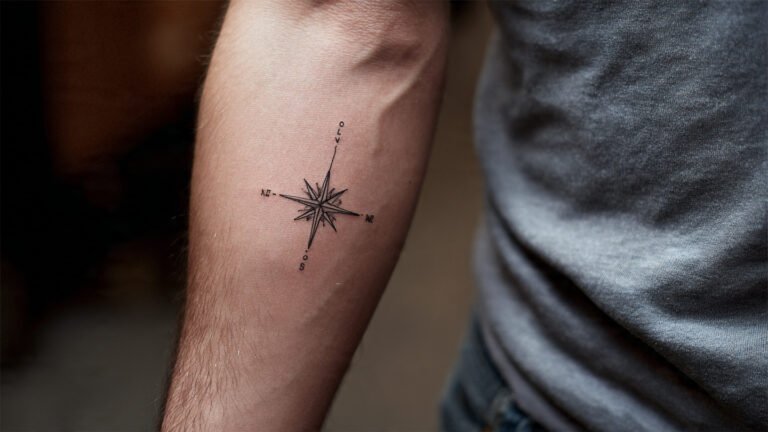 Minimal Compass Line Tattoo