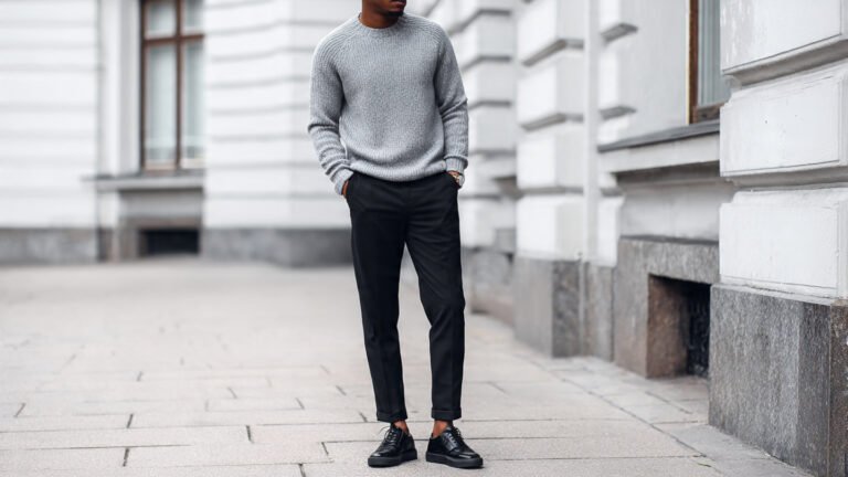 Minimalist Grey Sweater With Black Trousers