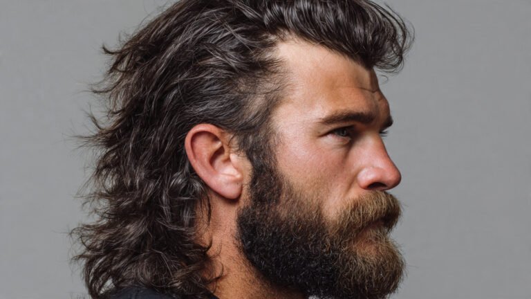 Mullet Haircut With Rugged Beard