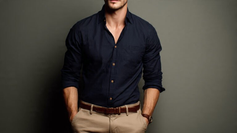 Navy Shirt with Beige Chinos