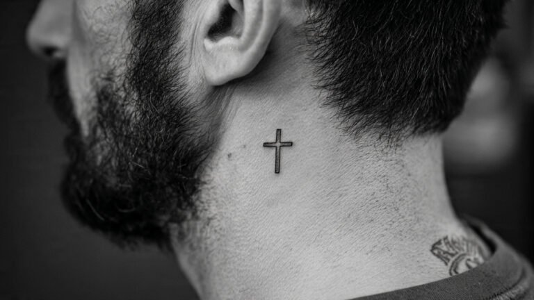 Neck Cross Tattoo