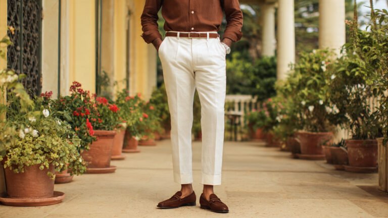  Old Money Brown Shirt with White Trousers