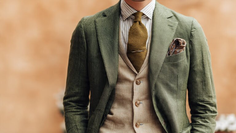 Olive Green Suit With Earth Tone Layers