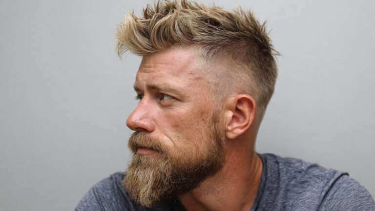Short Blonde Quiff with Beard Fade