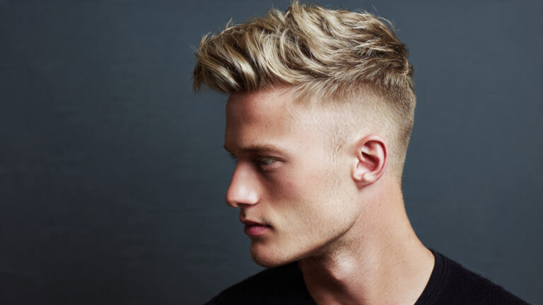 Short Blonde Quiff with Taper Fade