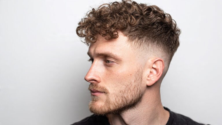 Short Curly Crop With Taper Fade