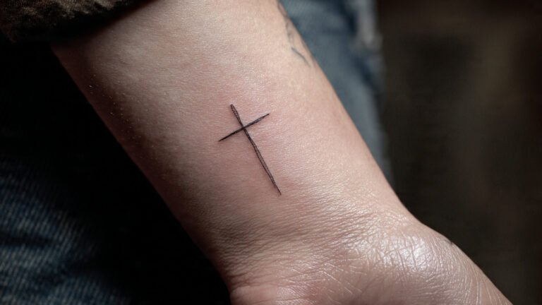 Simple Cross Line Tattoo