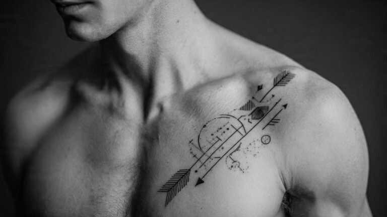  Small Chest and Arm Tattoo Combination
