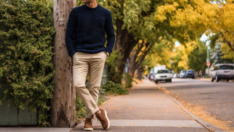 Textured Knit Sweater With Chinos