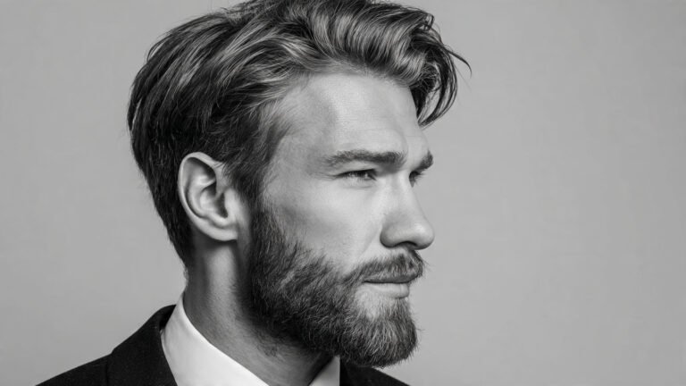 Wedding Flow Hairstyle With Clean Beard
