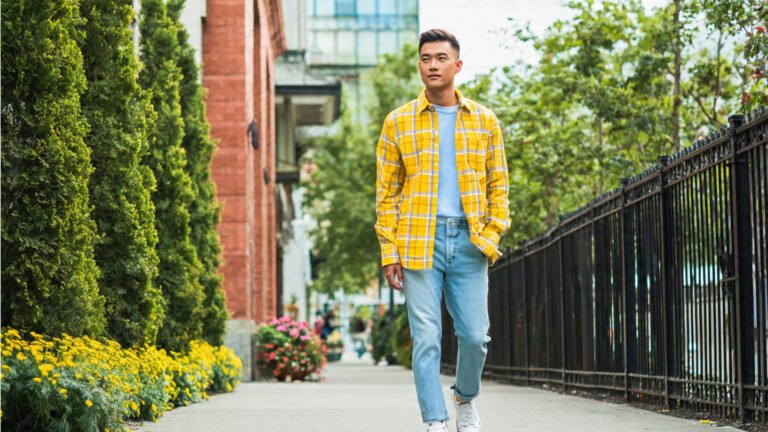 Yellow Check Flannel With Light Wash Denim