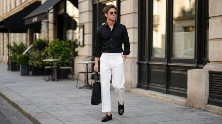 Black Shirt White Pants