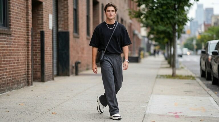 Black Tee Charcoal Pants