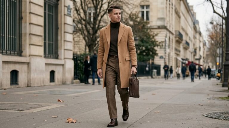 Camel Coat Brown Pants