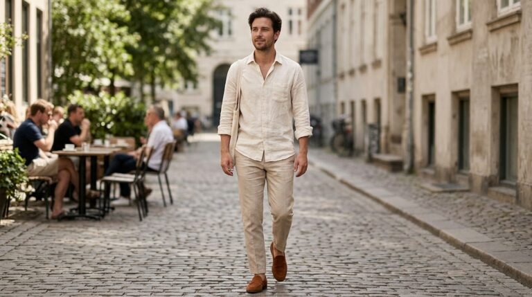Beige linen outfit