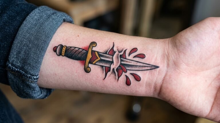 Traditional dagger tattoo
