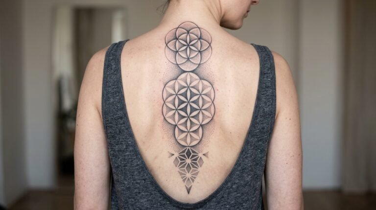 Sacred geometry spine tattoo
