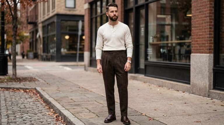 Dark brown trouser texture play
