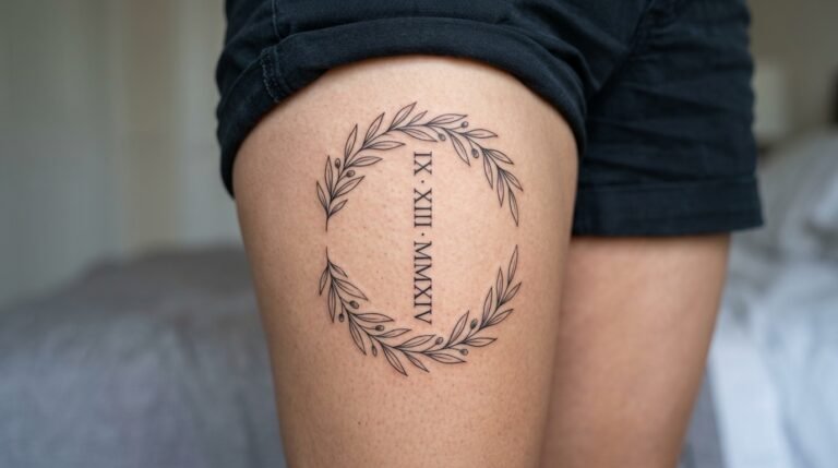 Roman Numeral Laurel Tattoo