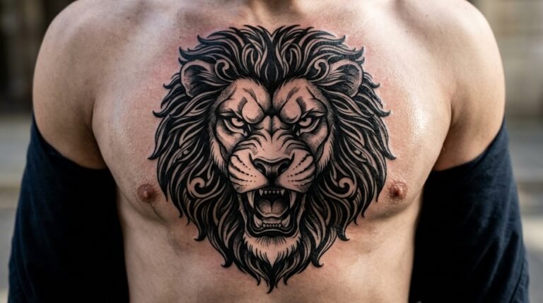 Lion Chest Tattoo