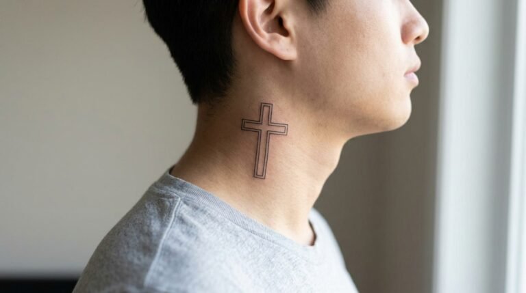 Minimal cross tattoo