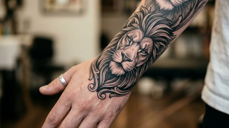 Neo traditional lion sleeve