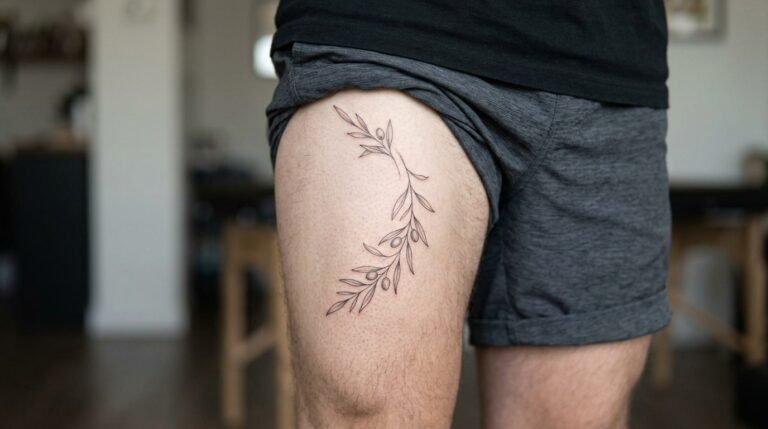 Fine Line Olive Branch Tattoo