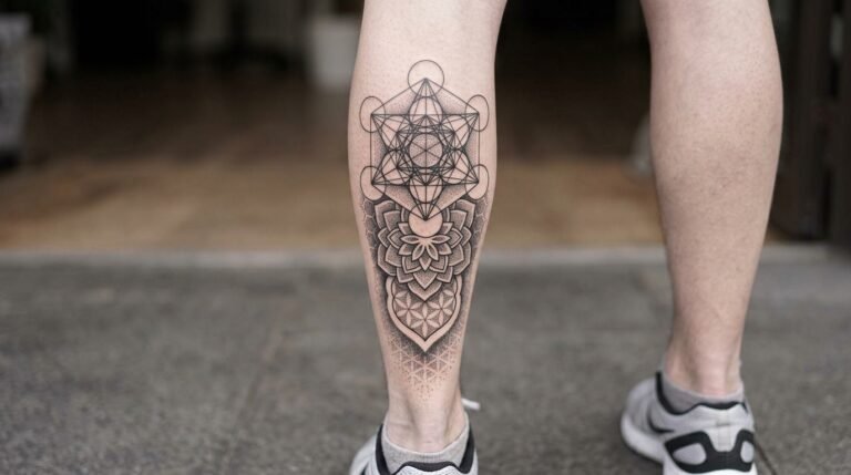 Geometric Mandala Leg Tattoo