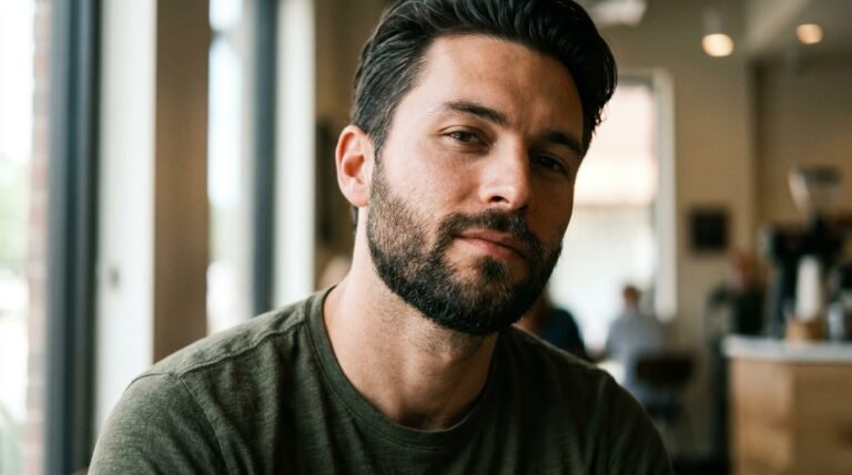 Controlled scruffy beard lineup