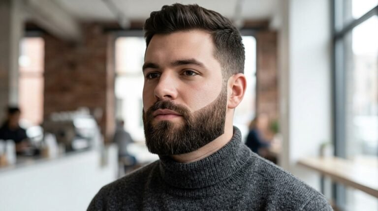 Angular beard with sharp edges and defined base