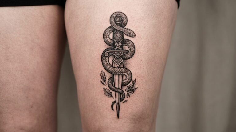Illustrative Snake Dagger Tattoo