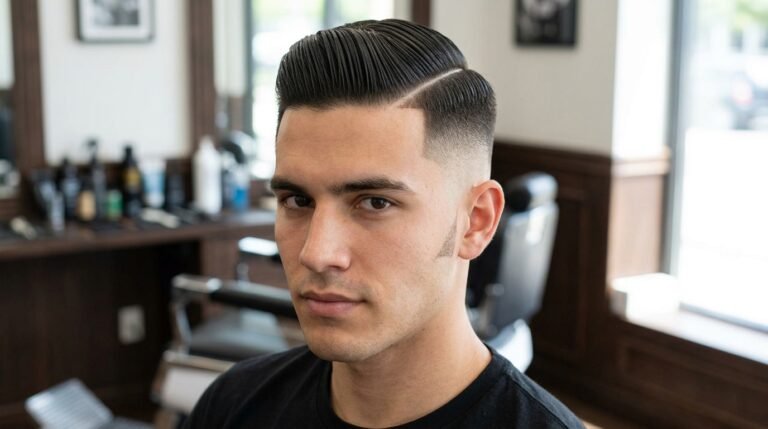 Skin fade hard part slick back