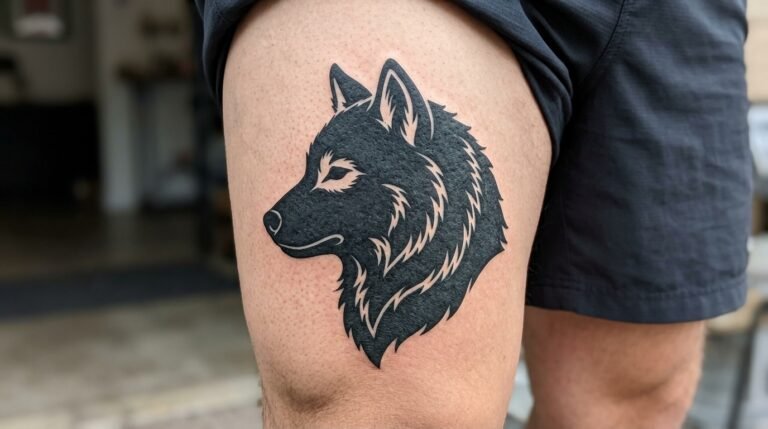 Blackwork Wolf Head Tattoo