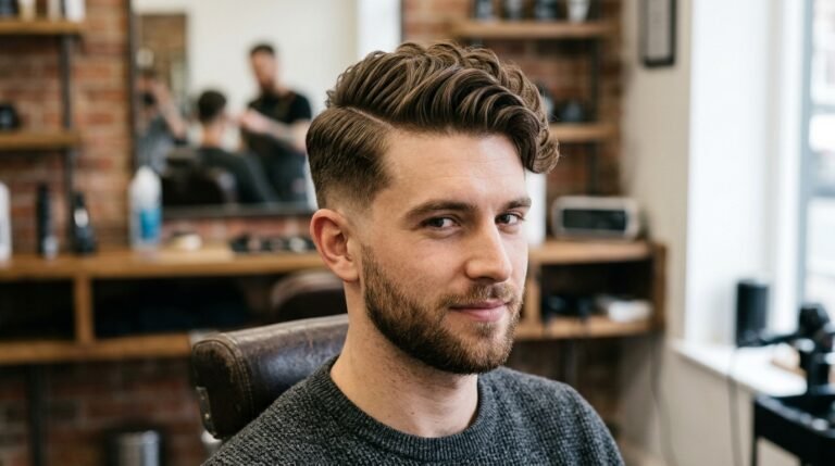 Textured side part low fade