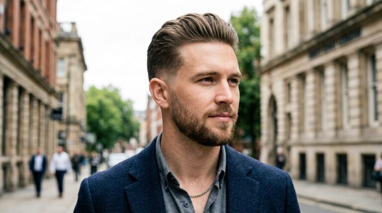 Textured slick back fade