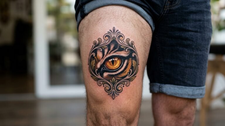 Tiger Eye Thigh Tattoo