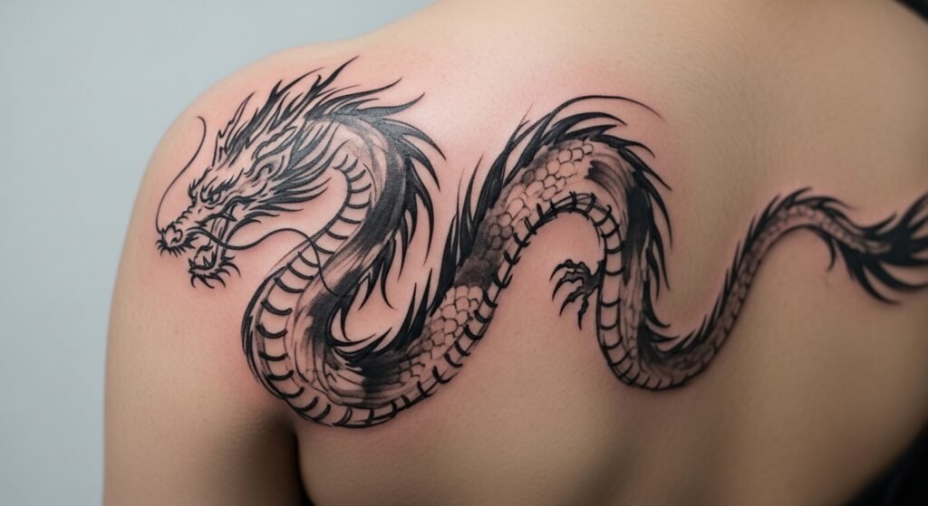 Abstract Brushstroke Dragon tattoo