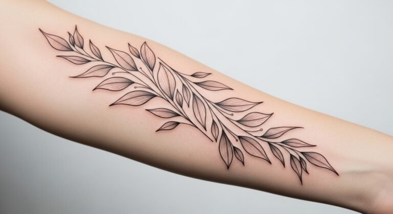 Fine Line Botanical Vines Wrapping the Forearm