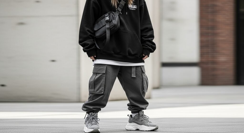 Black street cargo outfit