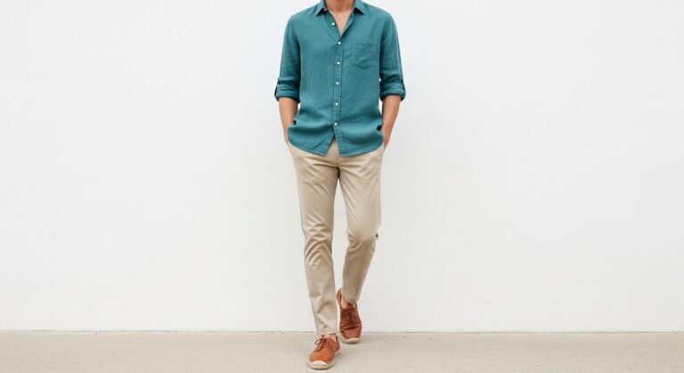 Teal linen summer look