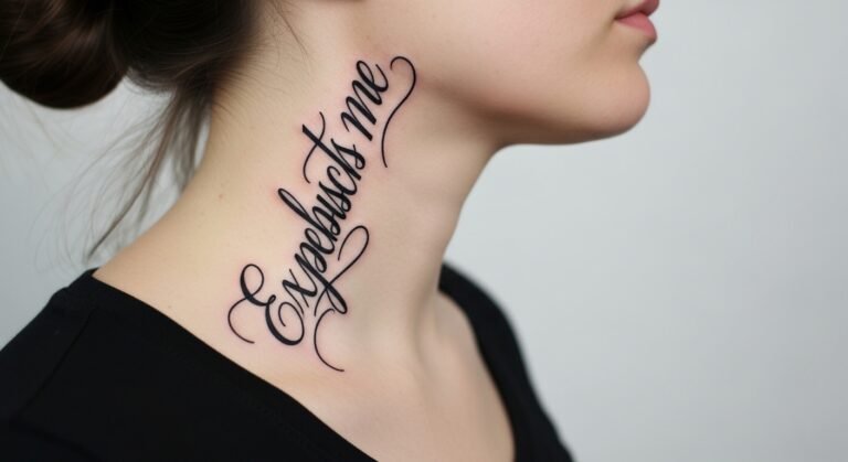 Script Lettering Flowing Vertically Along the Neck