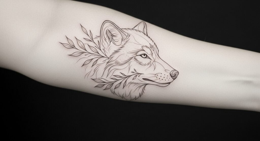 Blackwork Howling Wolf tattoo