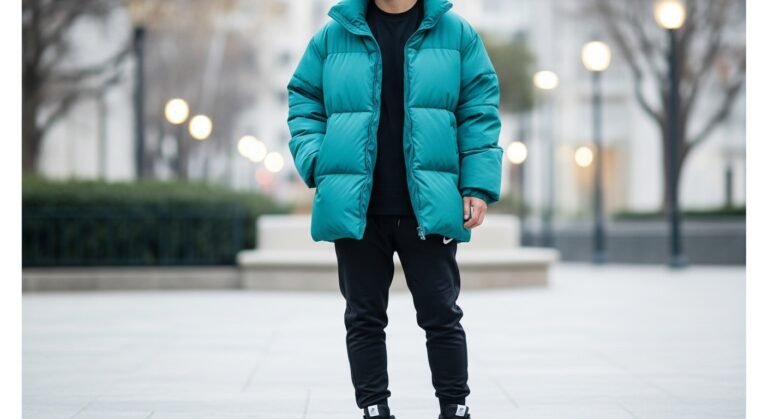 Teal winter street outfit