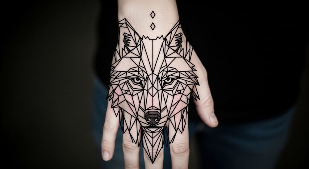 Geometric Wolf Hand Design