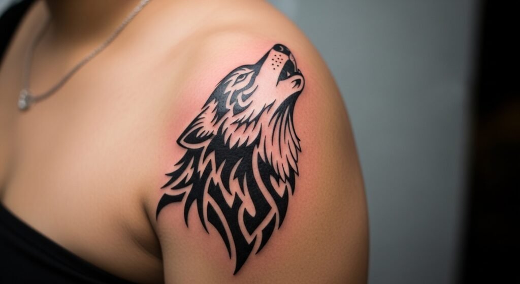 Traditional Tribal Wolf tattoo