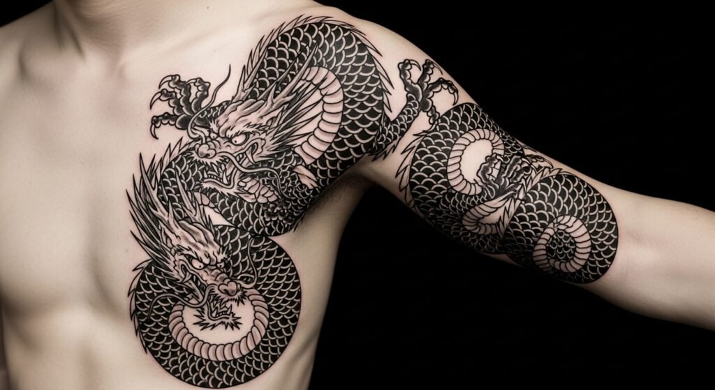 Bold Blackwork Dragon Coiling