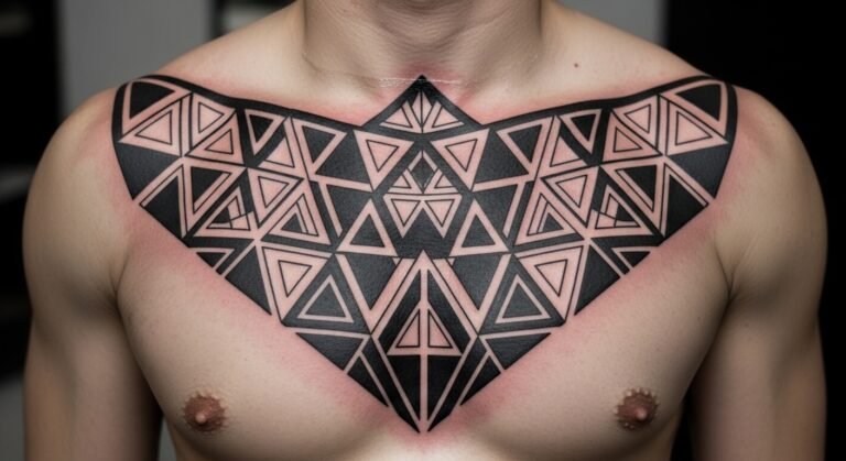 Geometric Triangle Blackout Pattern Across the Chest