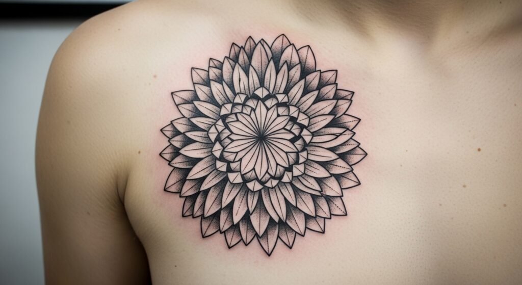 Geometric Chrysanthemum tattoo