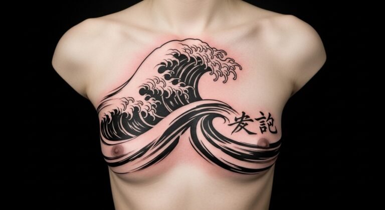 Abstract Brushstroke Wave Wrapping the Ribcage